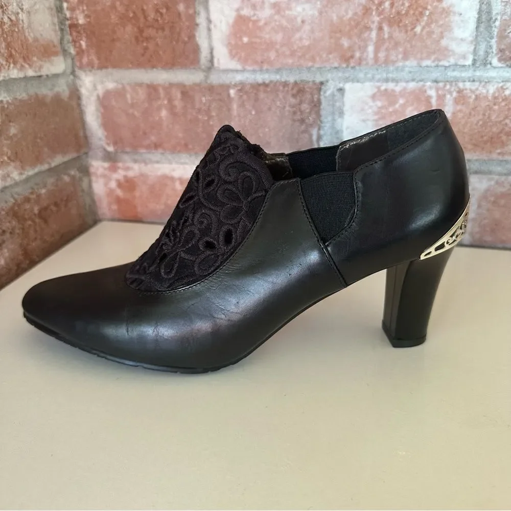 Brighton Rand Booties Heels Metal Witchy Vintage Women’s 6.5 Black Dark Academia